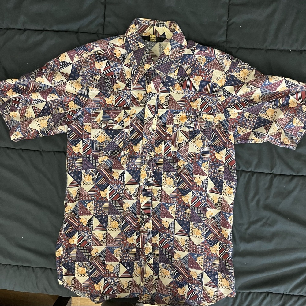 Vintage Sears Western Wear Pearl Snap Short Sleeve Geometric Casual Shirt 16.5 L - Picture 7 of 10